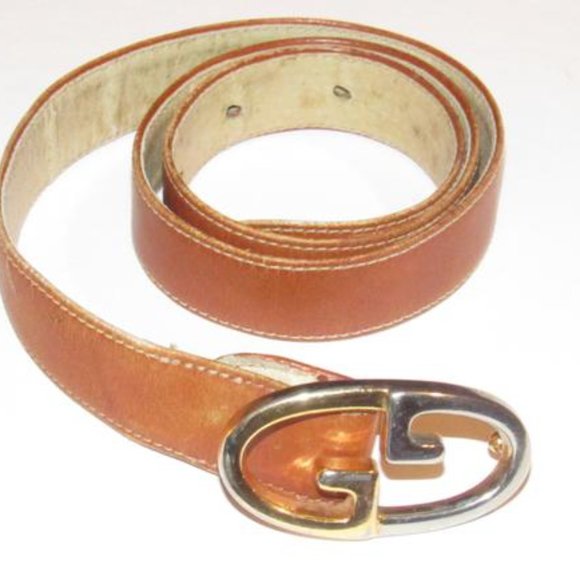 Gucci camel leather belt with large, two-tone GG logo buckle! - Picture 3 of 12